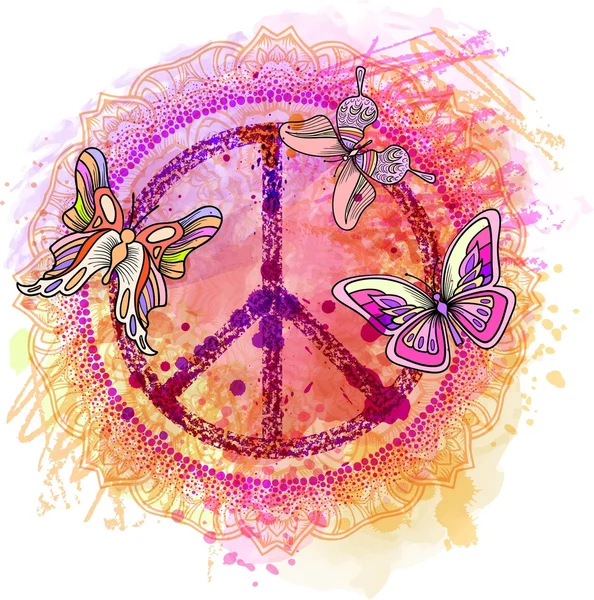 Σύμβολο Ειρήνης Hippie Πολύχρωμο Φόντο Εικονογράφηση Φορέα Για Την Εκτύπωση — Διανυσματικό Αρχείο
