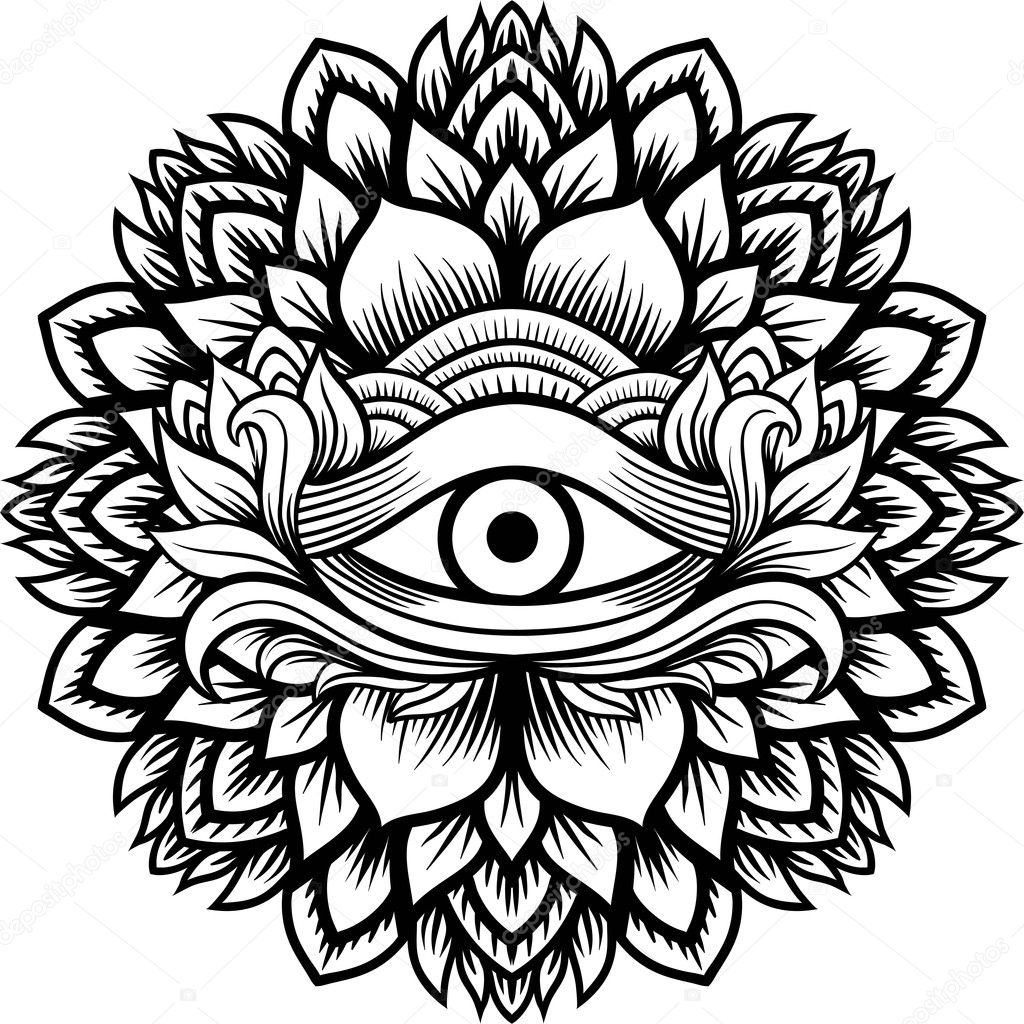 Mandala henna mehendi with the eye of providence inside. Isolated Vector illustration. Invitation element. Tattoo, astrology, alchemy, boho and magic symbol. Zentangle line art coloring
