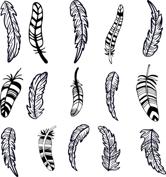 Vintage tribal doodle zentangle plumas — Vector de stock