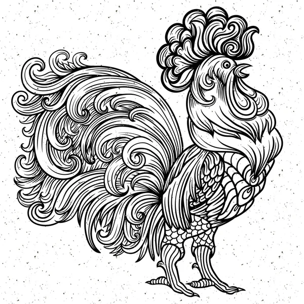 Vector Estilizado Celebración Gallo Rojo Ardiente Colorear Zentangle Arte Patrón — Vector de stock