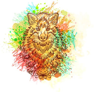 Doodle desenli elle çizilmiş tilki.