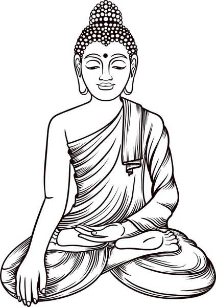 Buddha Gautama Vektor Ilustrasi Komposisi Zentangle Dekoratif Kuno Buddha India - Stok Vektor