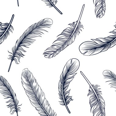 Seamless modeli çizilmiş tüyleri ile. Hippi tasarım öğeleri. Boyama kitabı sayfaları yetişkinler için.