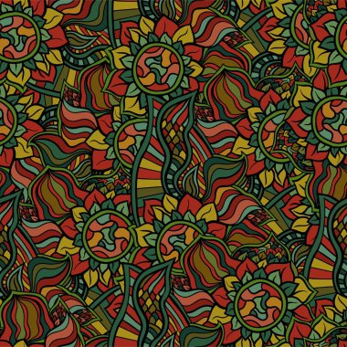 Sorunsuz çiçek desenli Sonbahar sezonu. Hint Mehdi zentangle boho hippi tarzı. Vektör.