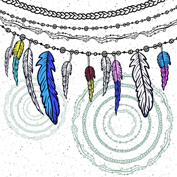 Attrape-rêves orné de plumes — Image vectorielle