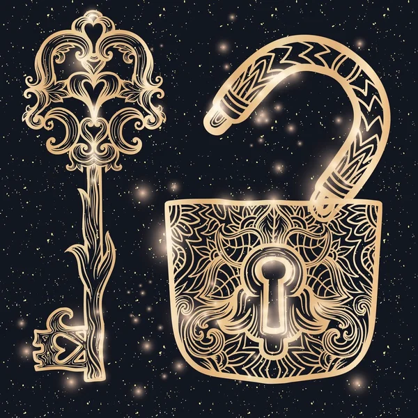 Elegantes llaves vintage y cerradura . — Archivo Imágenes Vectoriales