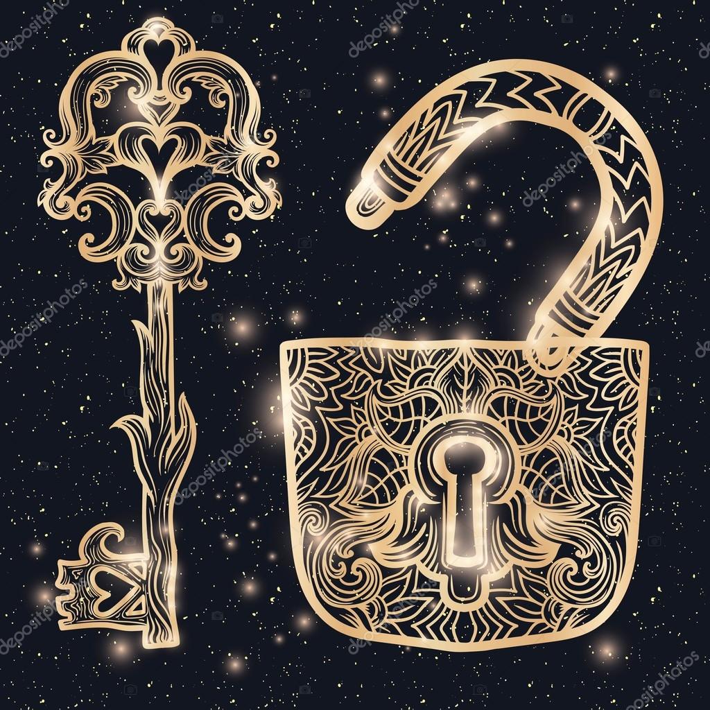 Elegant vintage keys and lock. Stock Vector by ©shik-shik 122477862