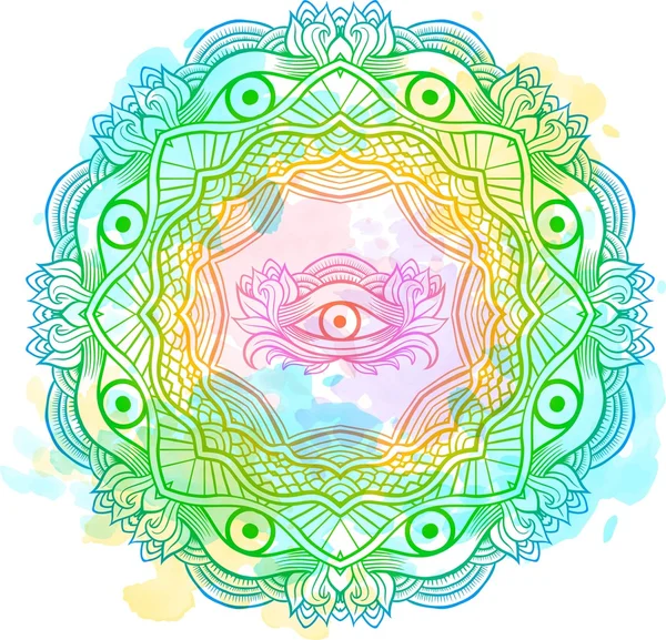 Mandala acuarela con el ojo de la providencia — Vector de stock