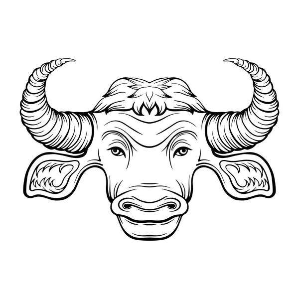 Toro cabeza símbolo del nuevo año 2021.Line arte filigrana tatuaje estilo — Vector de stock