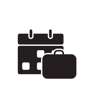 Tatil ikonu. Seyahat et. Arkasında takvim olan bir sırt çantası. Uzun bir tatil, sahil, macera. Düz tasarım biçimi.