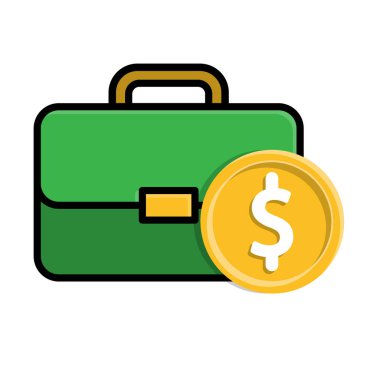 Finans simgesi. Beyaz arka planda para ve evrak çantası. Ekonomi, iş, basit. Isometric tasarım biçimi.