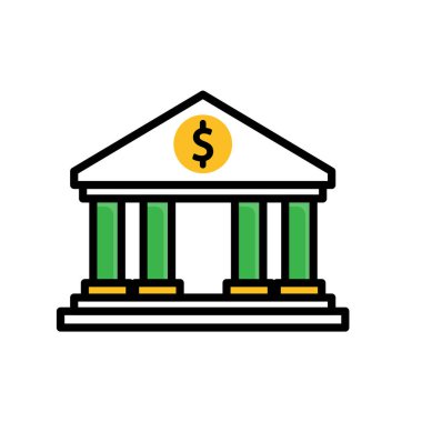 Banka ikonu. Para depolayan bir binanın sembolü. Ekonomi, iş, basit. Karışık tasarım biçimi