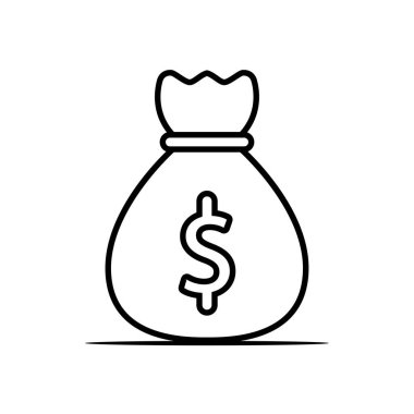 Para ikonu kaydediliyor. Dolar sembolüyle bağlanmış bir çuval. Ekonomi, iş, muhasebe, basit. Tasarım biçimi