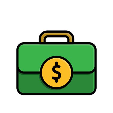 Business icon. Briefcase with a dollar coin in the middle. Economics, business, banking. Isometric design style.