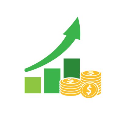 Yükselen ikon. Yükselen bir tablo ve bir yığın bozuk para. Ekonomi, iş, banka. düz tasarım biçimi.