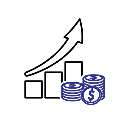 Yükselen ikon. Yükselen bir tablo ve bir yığın bozuk para. Ekonomi, iş, banka. özet tasarım biçimi.