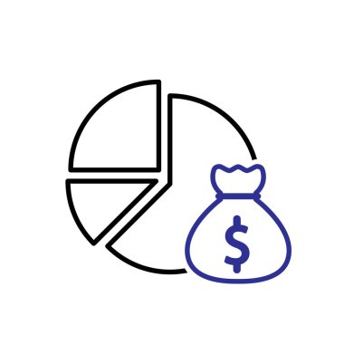 Bütçe simgesi. Finansal olarak. Birkaç parçalı diyagram ve bir çuval bozuk para. Ekonomi, iş, banka. özet tasarım biçimi