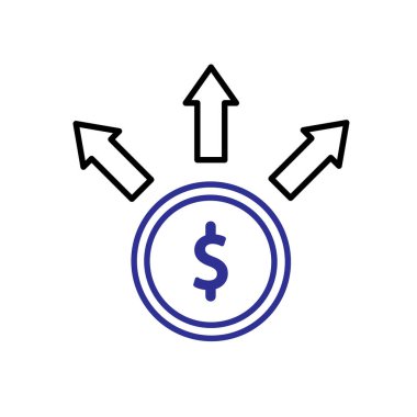 gider simgesi. Finans. Farklı yönlere bakan üç oklu bir bozuk para. Ekonomi, iş, banka. özet tasarım biçimi