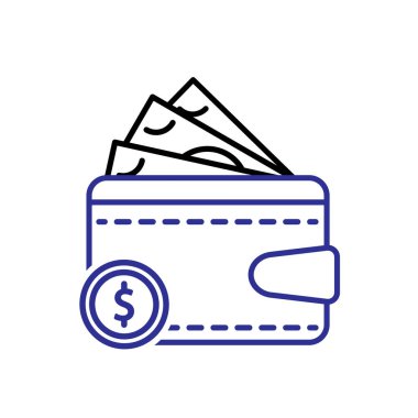 gider simgesi. Finans. İçinde para ve üç banknot olan cüzdan. Ekonomi, iş, banka. özet tasarım biçimi