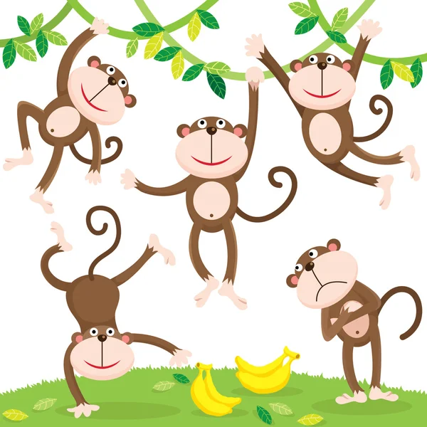 可爱的猴子与香蕉 — 图库矢量图片