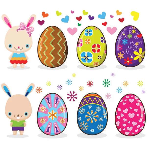 Cute Bunny with Easter Eggs — Stock Vector