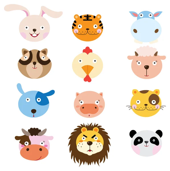 Cute Animal Heads Set — Stock Vector