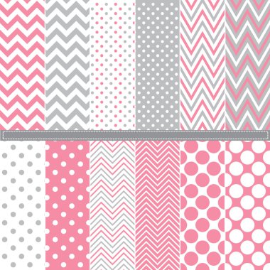 Polka Dot ve Chevron seamless modeli küme
