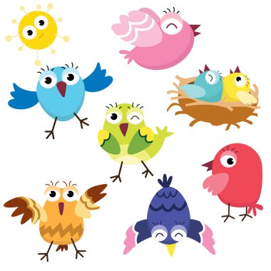 sevimli çizgi kuşlar