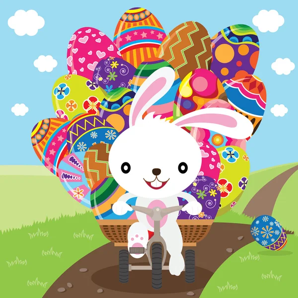 Conejo de Pascua Entregar huevos pintados — Archivo Imágenes Vectoriales