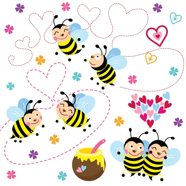 Счастливая Валентина любит пчелу — стоковый вектор