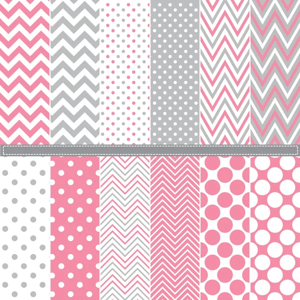 Polka Dot a Chevron bezešvé pattern set — Stockový vektor