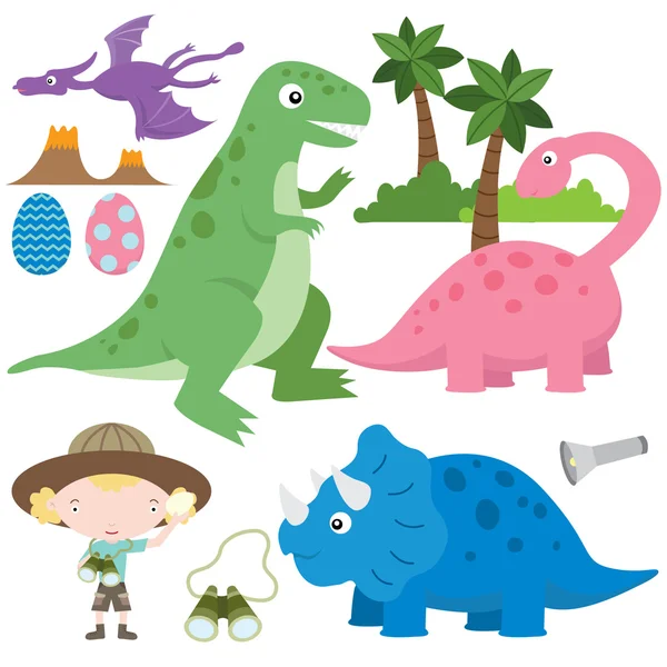 Симпатичные элементы динозавров — стоковый вектор