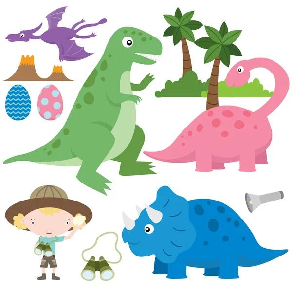 Dinosaurios lindos elementos — Vector de stock