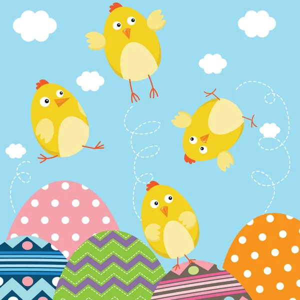 Feliz Pascua recién nacido bebé polluelos — Vector de stock