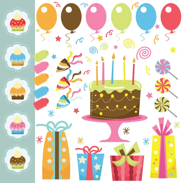 Elementos de fiesta de cumpleaños — Vector de stock