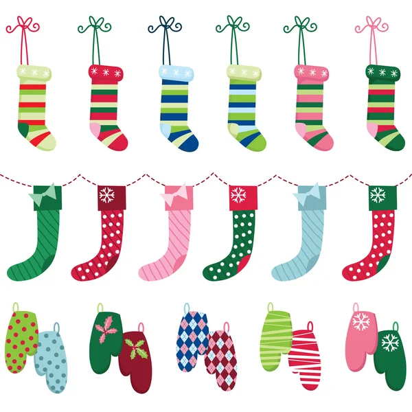 Kerst handschoen en tricotst Set — Stockvector