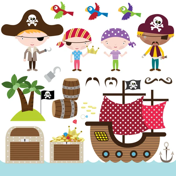 Conjunto de elementos piratas lindos — Vector de stock