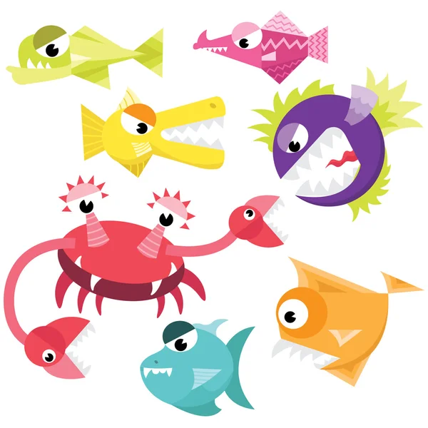Cute Fish Monster Collection Set — Stock Vector