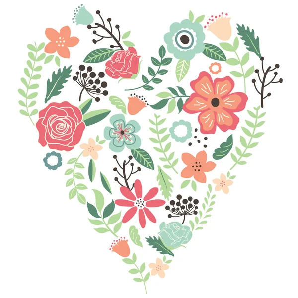 Винтажные цветы Свадебное сердце — стоковый вектор