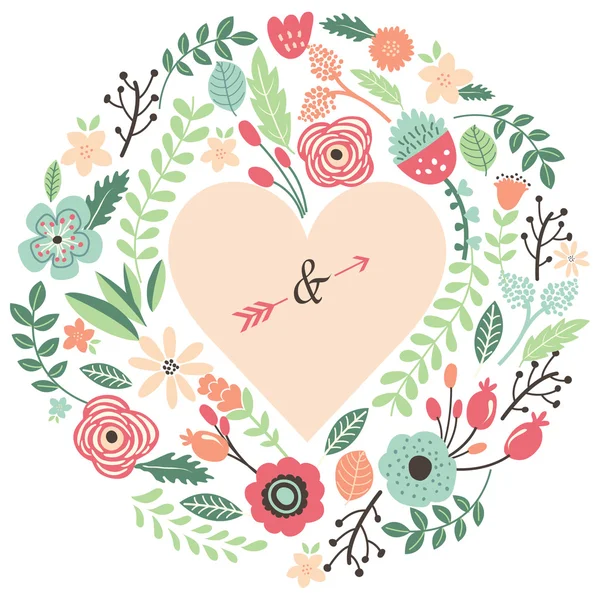 Forme de coeur Flore de mariage vintage — Image vectorielle