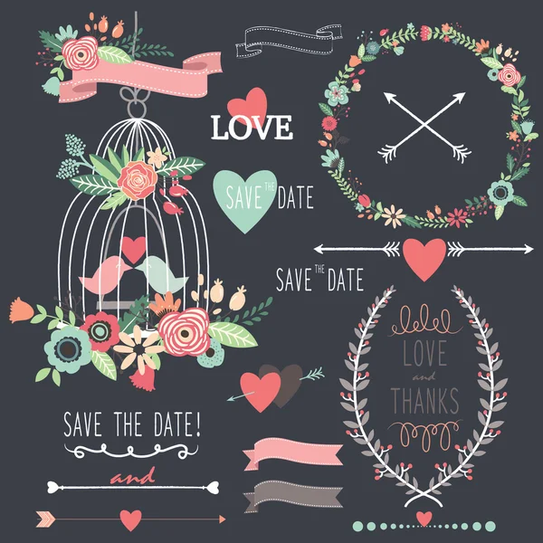 Chalkboard Birdcage flores do casamento — Vetor de Stock