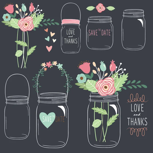 Ręcznie rysować Chalkboard ślub Mason Jar — Wektor stockowy