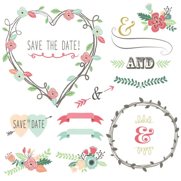 Vintage Wedding Flora Heart Shape Royalty Free Stock Illustrations
