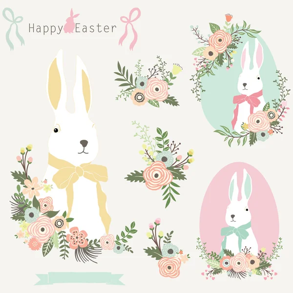 Lapin de Pâques floral — Image vectorielle