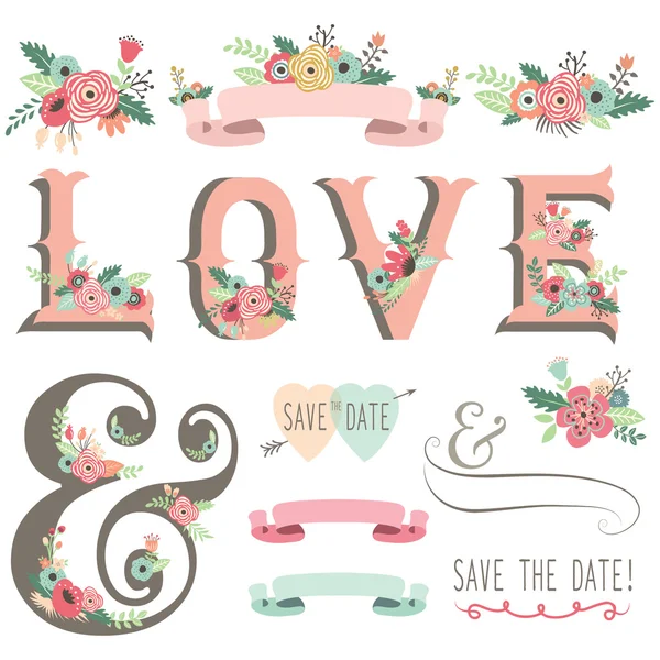 Wedding Flower Love ontwerpelementen — Stockvector