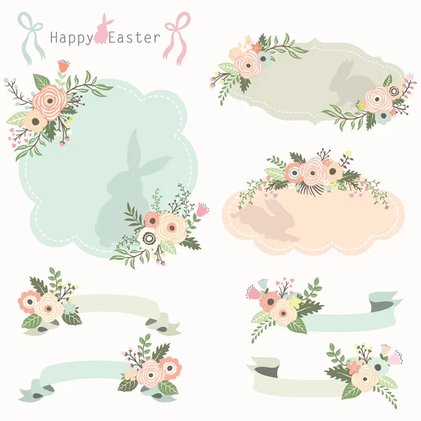 Conjunto de marcos y pancartas florales de Pascua — Vector de stock