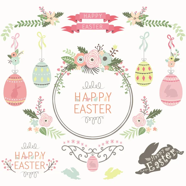 Floral Easter Design Elements — Stock Vector