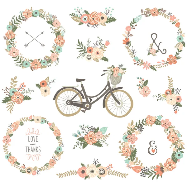 Bicicletas de flores vintage — Archivo Imágenes Vectoriales