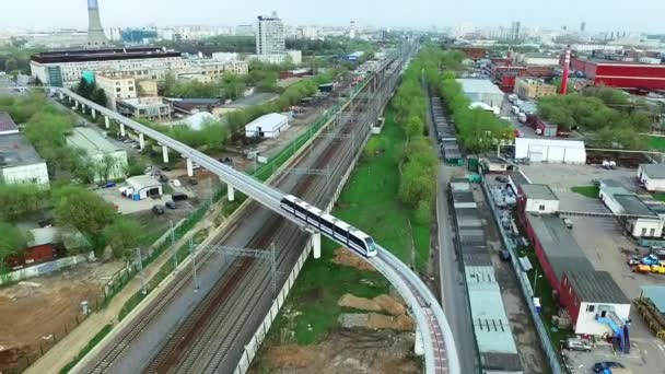 Aerial Moscow Trains Monorail In Motion — Stock Video