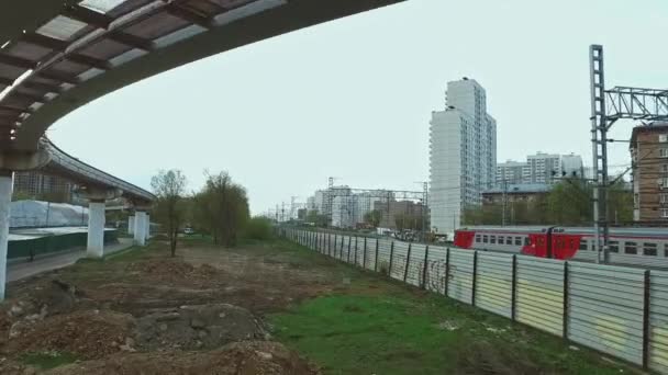 Aerial Moscow Trains Monorail In Motion — Stock Video